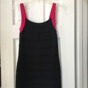 WOMAN’S AQUA PENCIL-FIT DRESS WITH PINK STRAPS